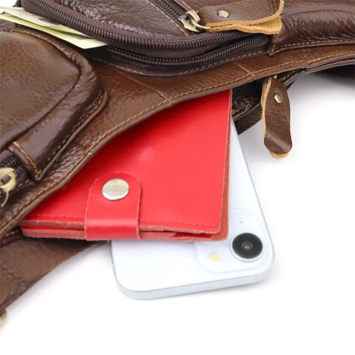 Сумка для чоловіків з великою кількістю кишень із натуральної шкіри Vintage 22956 Коричневий