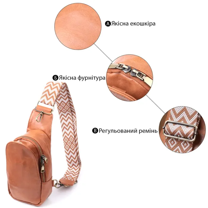 Цікава сумка через плече в модному кольорі з екошкіри Vintage 22793 Рудий