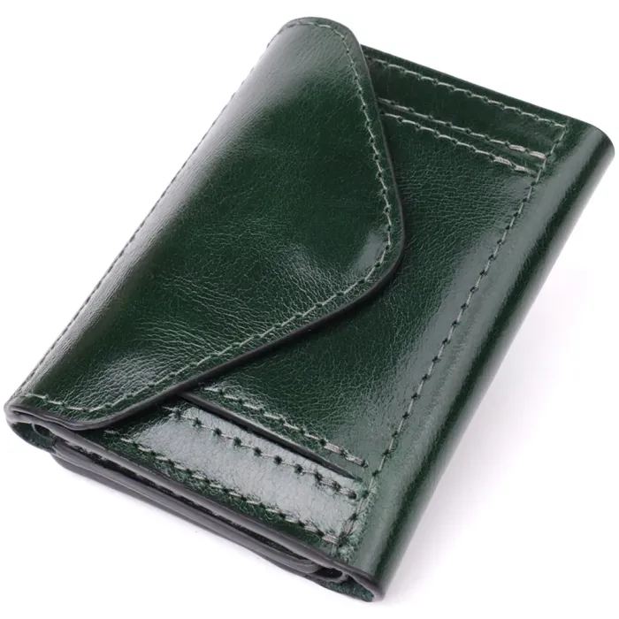 Відмінний гаманець у три складання з натуральної гладкої шкіри GRANDE PELLE 22944 Зелений