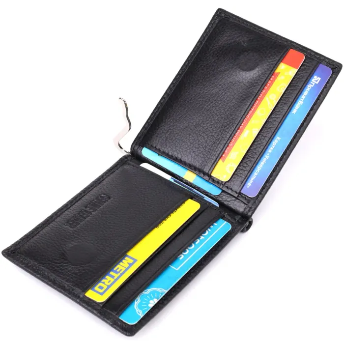 Чоловічий гаманець із металевим затискачем з натуральної шкіри ST Leather 23092 Чорний