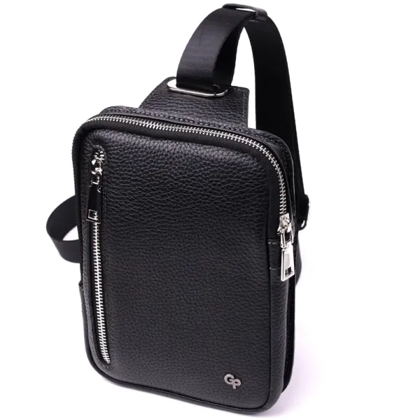 Прямокутна сумка бананка з якісної натуральної шкіри GRANDE PELLE 22877 Чорний