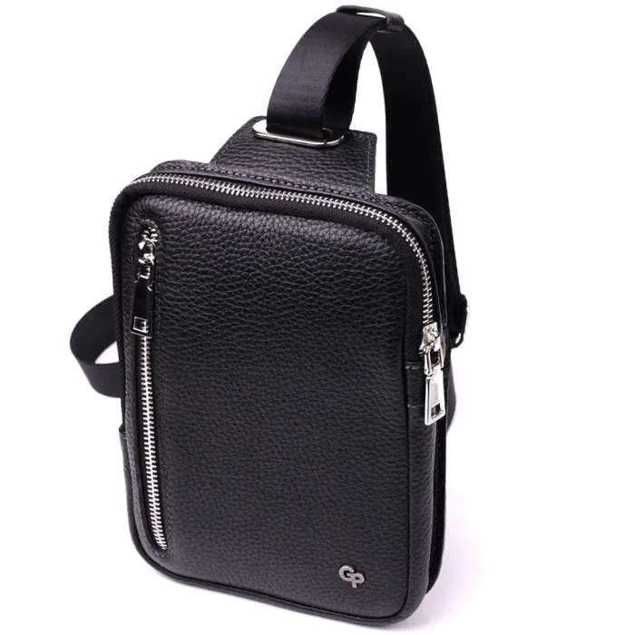 Прямокутна сумка бананка з якісної натуральної шкіри GRANDE PELLE 22877 Чорний