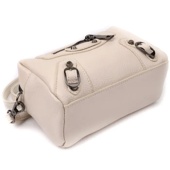 Компактна сумка жіноча з трендовим декором з натуральної шкіри Vintage 22923 Білий