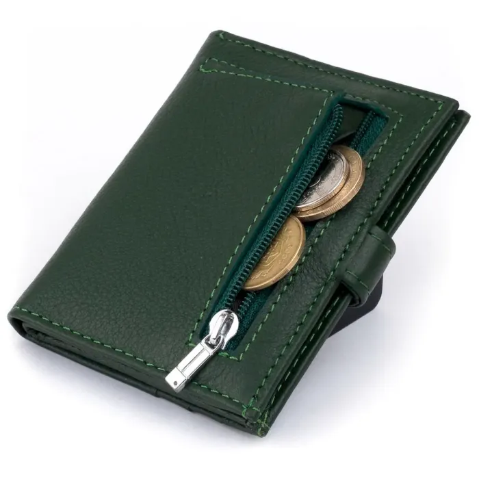 Кошелек-визитница на хлястике с кнопкой женский ST Leather 19229 Зеленый