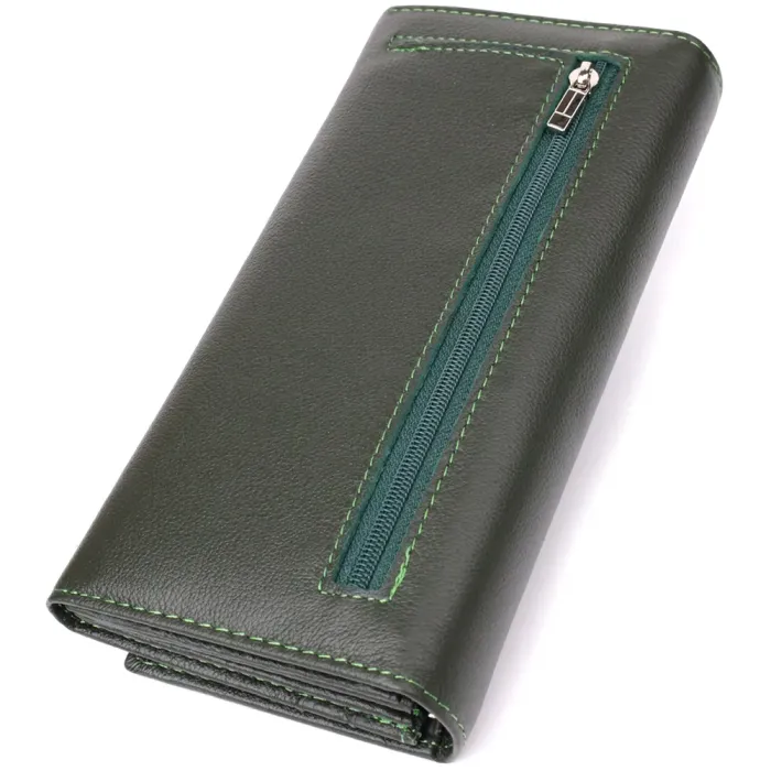 Горизонтальний гаманець у два складення з натуральної шкіри ST Leather 23067 Зелений