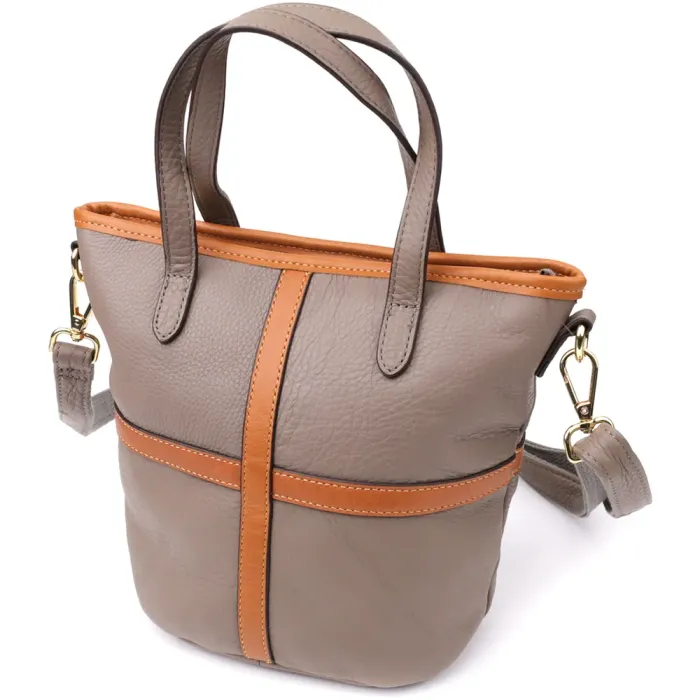 Практична містка сумка з натуральної шкіри для жінок Vintage 22998 Сірий