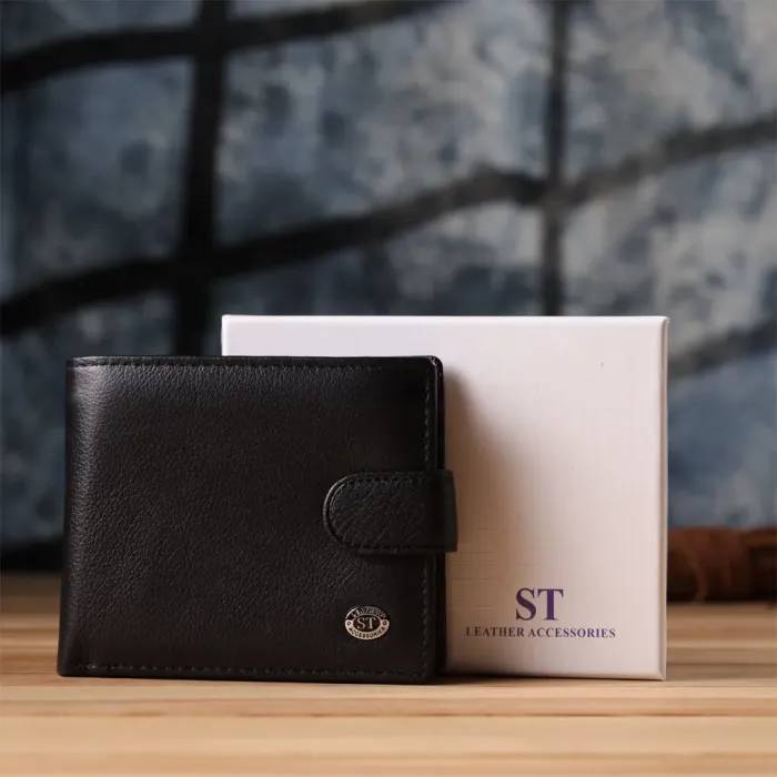 Класичний чоловічий гаманець горизонтального формату із натуральної шкіри ST Leather 23094 Чорний