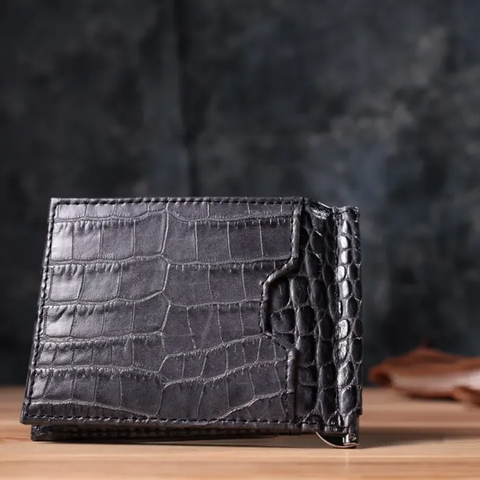 Практичний чоловічий гаманець-затиск із натуральної шкіри KARYA 22851 Сірий