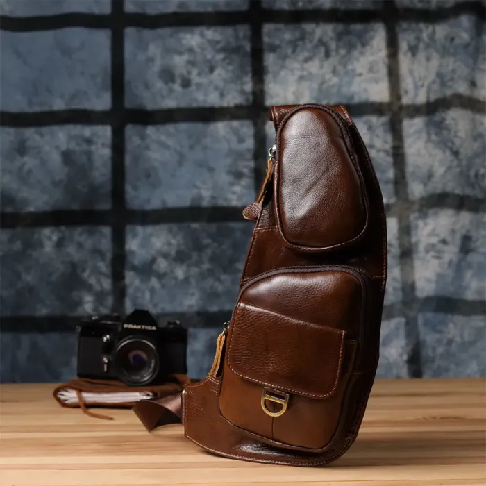 Цікава чоловіча сумка через плече з гладкої натуральної шкіри Vintage 22965 Коричневий