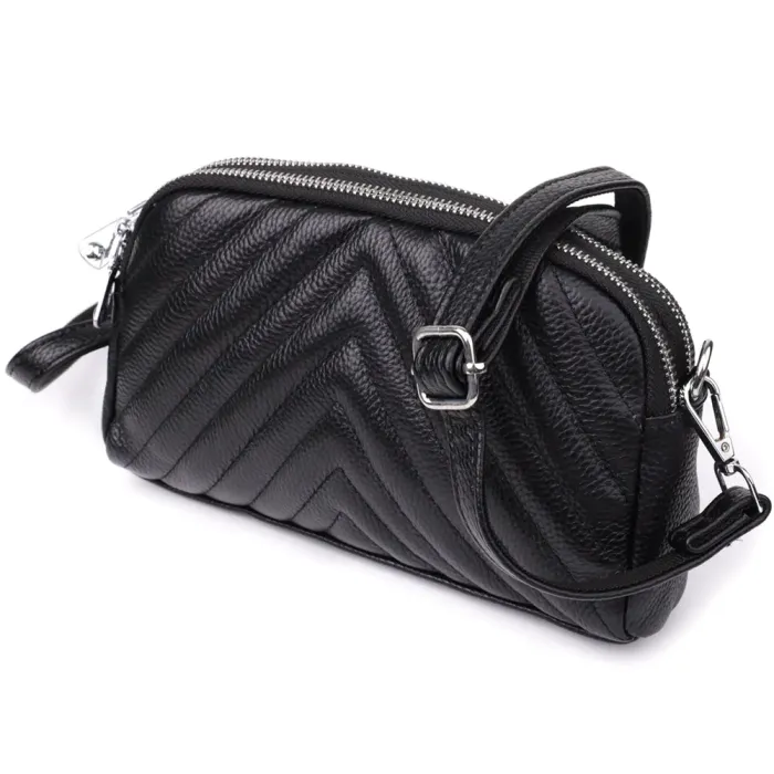 Стильна сумка прошита трикутниками із натуральної шкіри Vintage 22909 Чорний