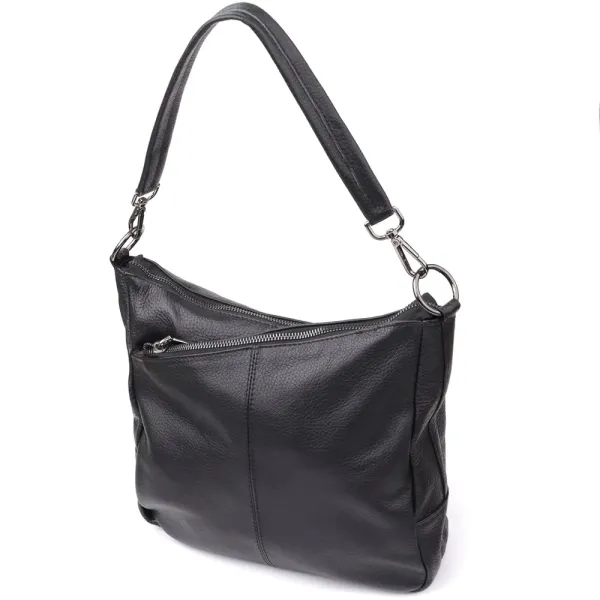 Практична жіноча сумка з двома ремінцями з натуральної шкіри Vintage 23053 Чорний