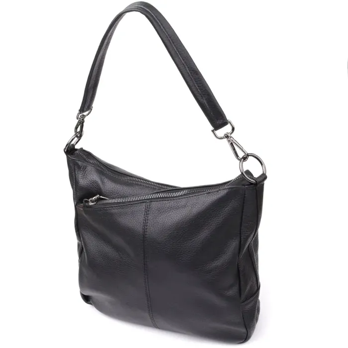 Практична жіноча сумка з двома ремінцями з натуральної шкіри Vintage 23053 Чорний