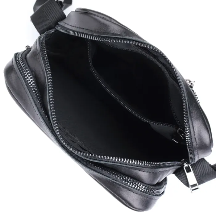 Класична чоловіча сумка месенджер із глянсової натуральної шкіри Shvigel 22846 Чорна