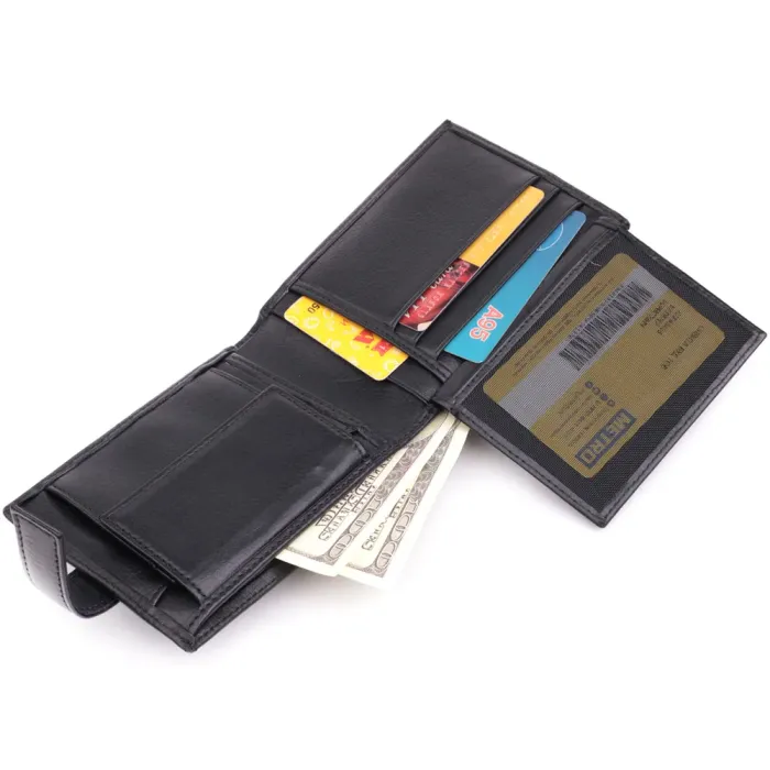 Місткий чоловічий гаманець з натуральної шкіри BOND 22861 Чорний