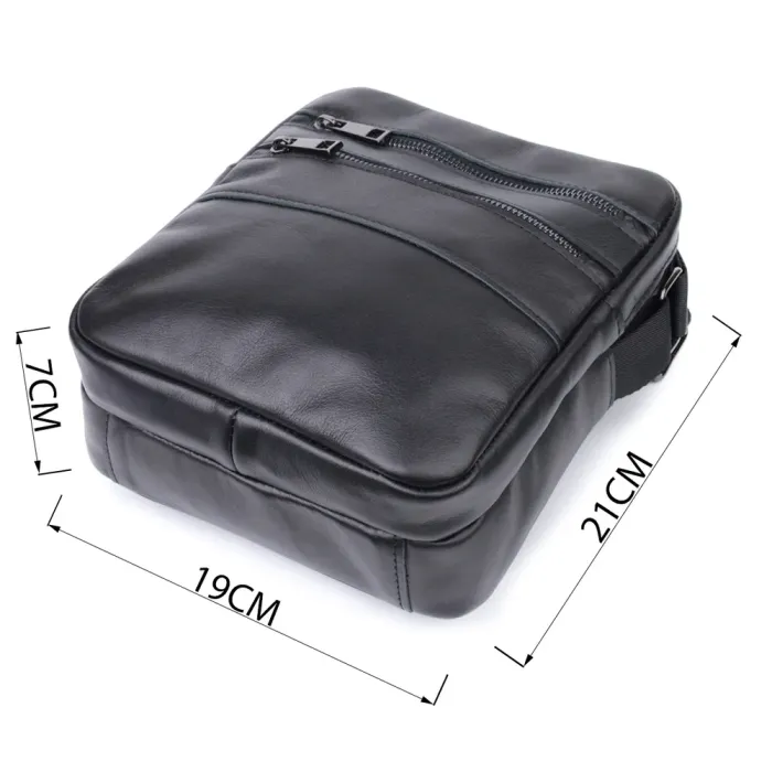 Класична чоловіча сумка месенджер із глянсової натуральної шкіри Shvigel 22846 Чорна