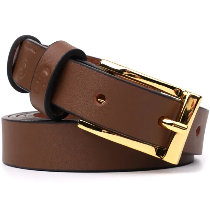 Модний вузький шкіряний ремінь для жінок GRANDE PELLE 22954 Світло-коричневий