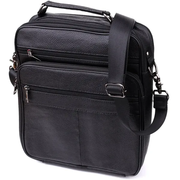 Сумка чоловіча з ручкою для перенесення в руці з натуральної шкіри Vintage 23029 Чорний