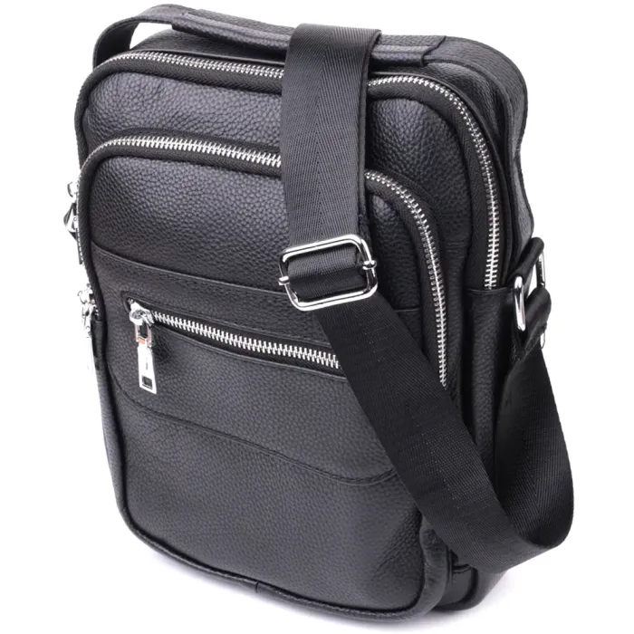 Стильна вертикальна сумка для чоловіків із натуральної шкіри Vintage 15113 Чорний