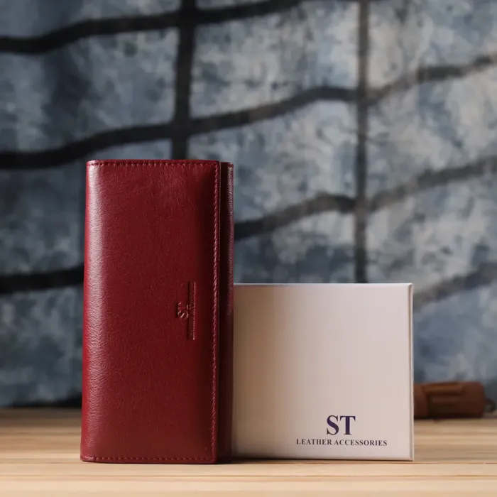 Елегантний гаманець у два складення з натуральної шкіри ST Leather 23065 Бордовий