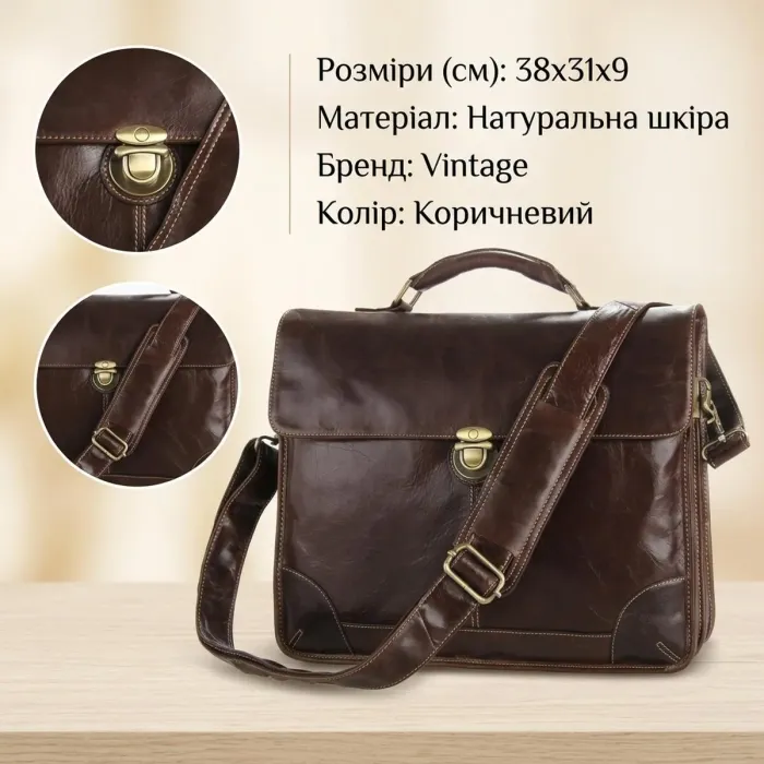 Сумка чоловіча Vintage 14085 для ноутбука Коричнева