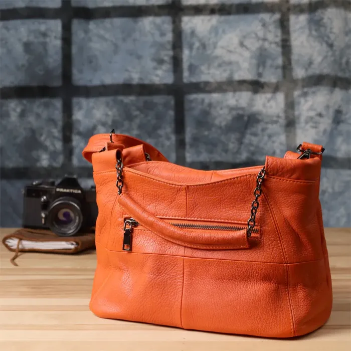 Яскрава сумка для жінок з натуральної шкіри Vintage 22990 Помаранчевий