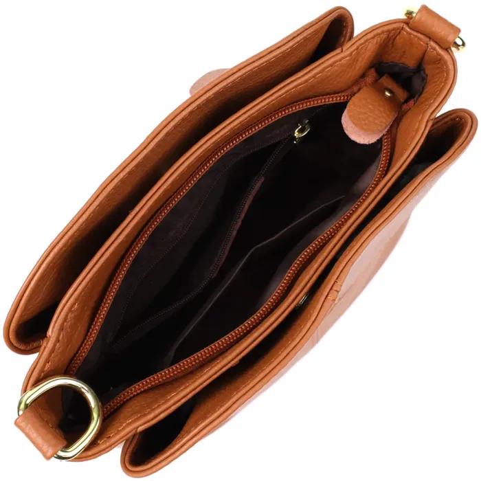 Стильна жіноча сумка на три відділення з натуральної шкіри Vintage 22975 Рудий