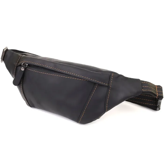 Стильна сумка-бананка для чоловіків із натуральної вінтажної шкіри Shvigel 23120 Чорний