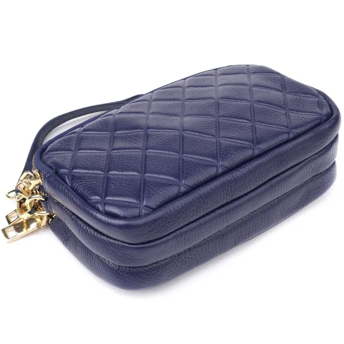 Зручна шкіряна сумка на три відділення для жінок Vintage 22892 Синій