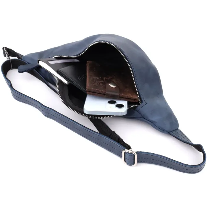 Чоловіча бананка відмінної якості з натуральної шкіри вінтажної Shvigel 23141 Синій