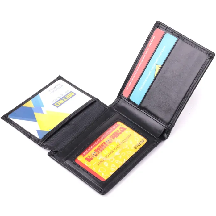 Невеликий чоловічий гаманець без застібки з натуральної шкіри Vintage 15097 Чорний