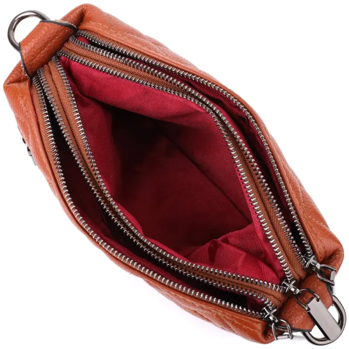 Жіноча сумка прошита модними ромбами з натуральної шкіри Vintage 15143 Рудий