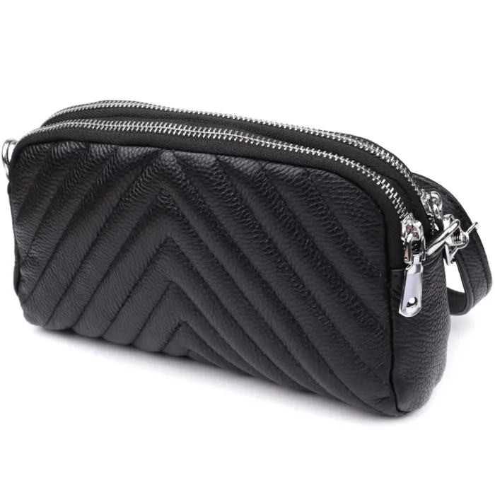 Стильна сумка прошита трикутниками із натуральної шкіри Vintage 22909 Чорний