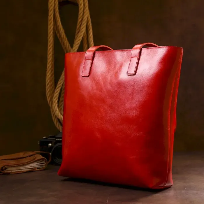 Яркая женская сумка-шоппер из натуральной кожи Shvigel 16366 Красный