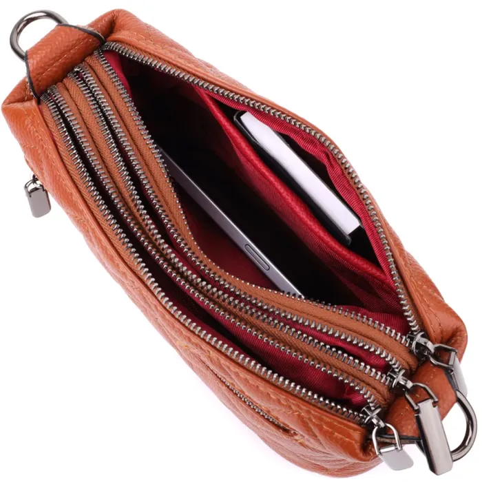 Жіноча сумка прошита модними ромбами з натуральної шкіри Vintage 15143 Рудий