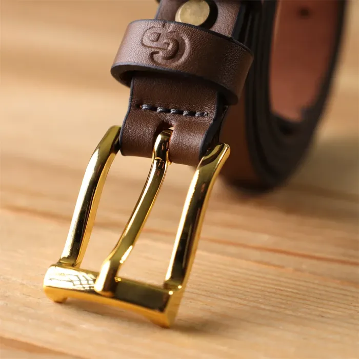 Модний вузький шкіряний ремінь для жінок GRANDE PELLE 22954 Світло-коричневий