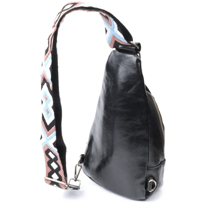 Практична жіноча сумка з екошкіри з акцентом на текстильну лямку Vintage 22776 Чорний