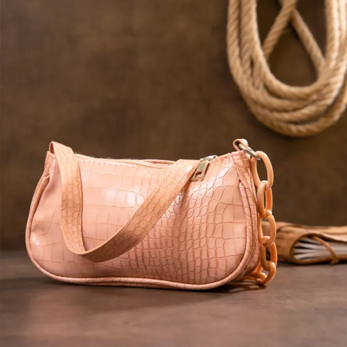 Компактна сумка-багет з шкірозамінника під екзотику Vintage 14926 Рожева