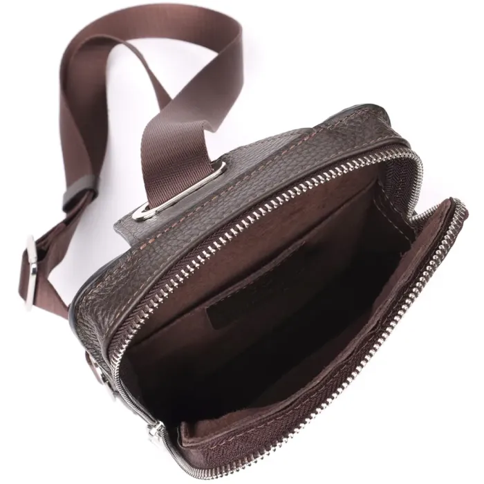 Прямокутна сумка бананка із зернистої натуральної шкіри GRANDE PELLE 22878 Коричнева