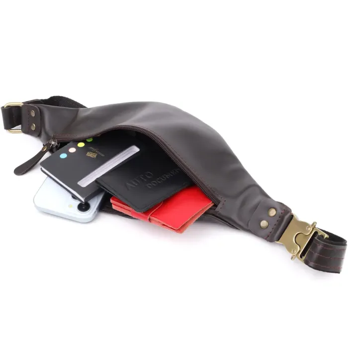 Бананка для чоловіків з гладкої натуральної шкіри Shvigel 23135 Коричневий