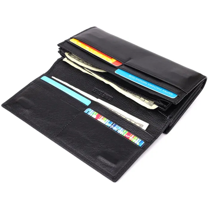 Функціональний жіночий гаманець на магнітах із натуральної шкіри ST Leather 23112 Чорний