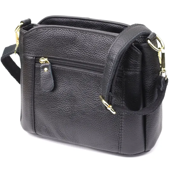 Класична шкіряна сумка для жінок з трьома відділеннями Vintage 22978 Чорний