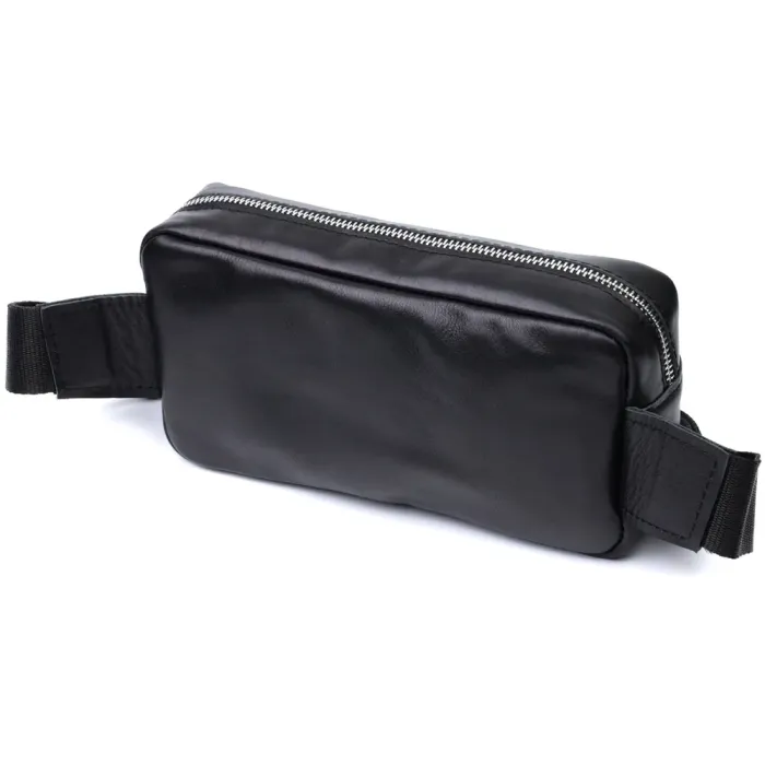 Прямокутна сумка-бананка для чоловіків із натуральної глянсової шкіри Shvigel 22825 Чорна