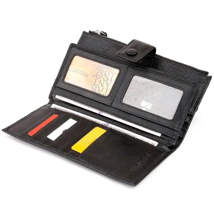 Оригінальний гаманець шкіряний жіночий на хлястиці з кнопкою ST Leather 19280 Чорний