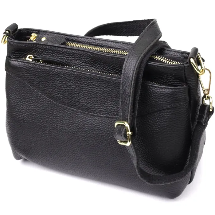 Класична жіноча сумка з жорстким дном із натуральної шкіри Vintage 22987 Чорний