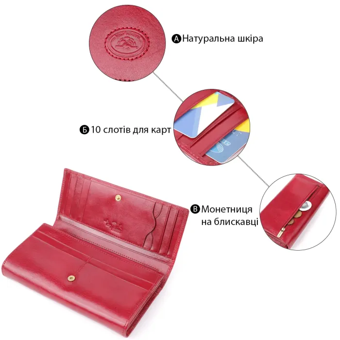 Місткий жіночий гаманець із глянсової натуральної шкіри Tony Perotti 20893_1 (1911 rosso) Червоний