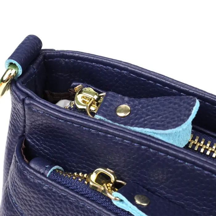 Елегантна жіноча шкіряна сумка з жорстким дном Vintage 22986 Синій