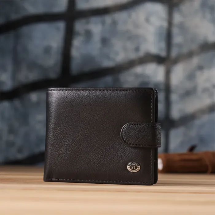 Класичний чоловічий гаманець горизонтального формату із натуральної шкіри ST Leather 23094 Чорний