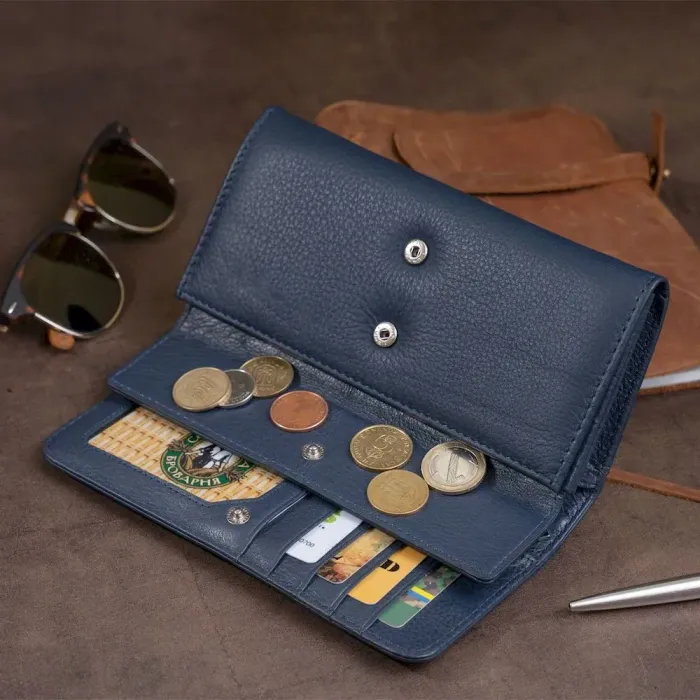 Гаманець шкіряний у дві додавання жіночий ST Leather 19291 Синій