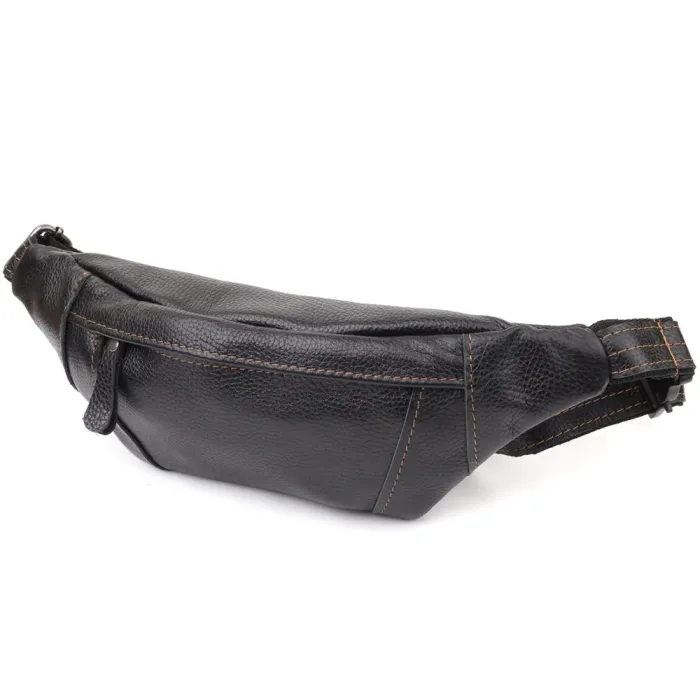 Приваблива сумка-бананка для чоловіків з натуральної шкіри зернистої Shvigel 23127 Чорний