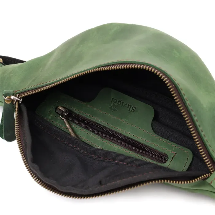 Стильна чоловіча бананка відмінної якості з натуральної шкіри вінтажної шкіри Shvigel 23142 Зелений